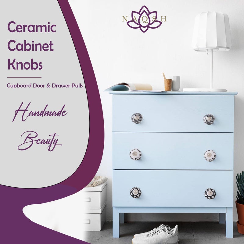 NAQSH Ceramic Cabinet Knobs Kitchen Drawer Knob Handpainted Cupboard Door & Drawers Pulls (Black & White, 12) - Image 2